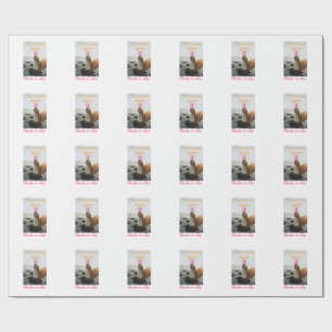 The perfect match wedding couple photo retro pink wrapping paper