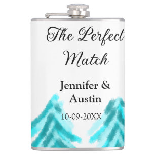 The perfect match winter blue pine tree wedding na hip flask