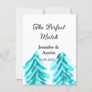 The perfect match winter blue pine tree wedding na postcard