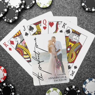 The Perfect Pair Calligraphy Photo Wedding Playing Cards