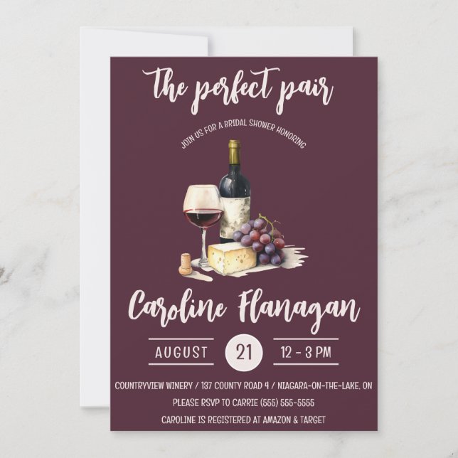 The Perfect Pair! Wine and Cheese Bridal Shower Invitation (Front)