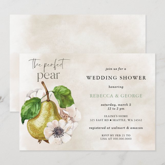 The Perfect Pear Couple's Wedding Shower Invitation (Front/Back)