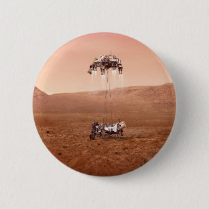 The Perseverance Rover Landing Safely On Mars. 6 Cm Round Badge