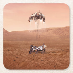 The Perseverance Rover Landing Safely On Mars. Square Paper Coaster