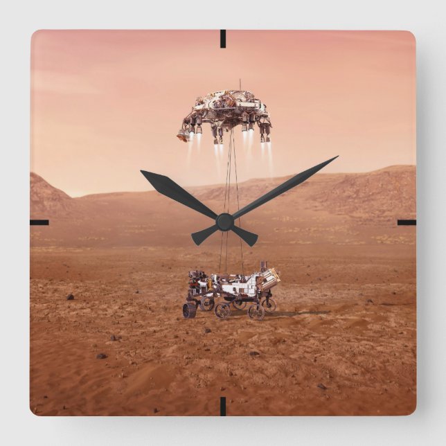 The Perseverance Rover Landing Safely On Mars. Square Wall Clock (Front)