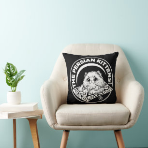 The Persian Kittens White on Black Pillow