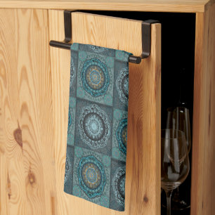 The Persian's gyrate psychedelic eyes' mandala Tea Towel