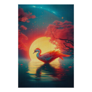 The Phoenix Recharging in Moonlight Glossy Poster