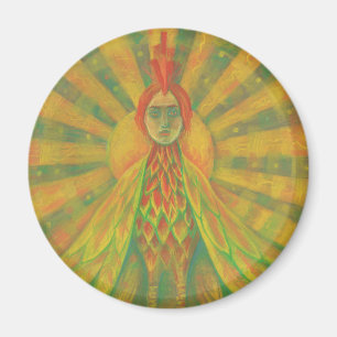 "The Phoenix", sun bird, goddess, yellow &orange, Magnet