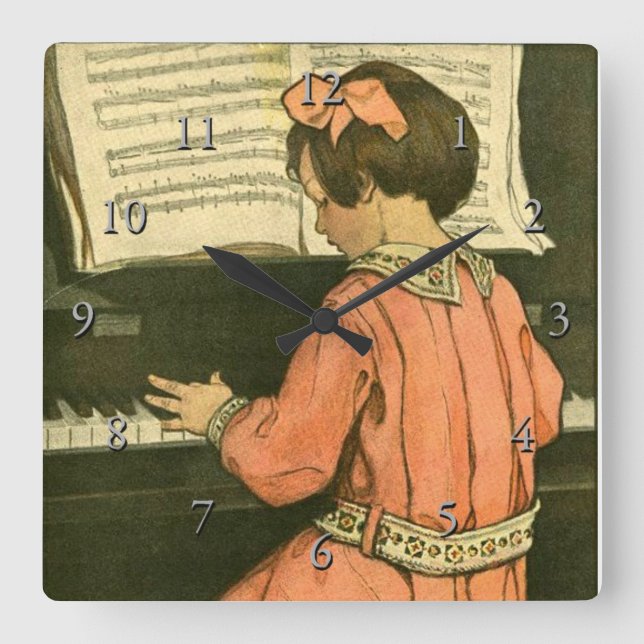 The Piano Lesson Square Wall Clock (Front)