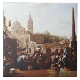 The Piazza del Popolo in Rome by Johannes Lingelba Tile