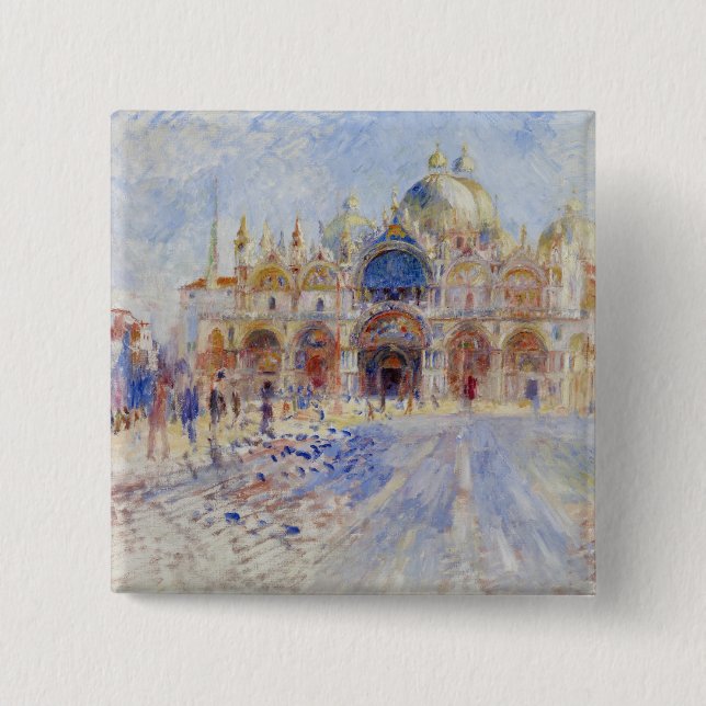 The Piazza San Marco, Venice, 1881 (oil on canvas) 15 Cm Square Badge (Front)