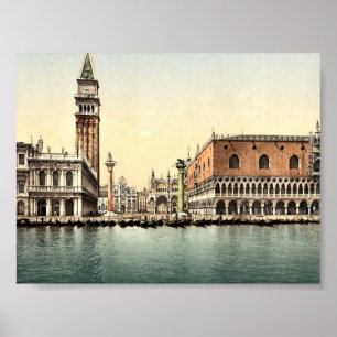 The Piazzetta, Venice, Italy classic Photochrom Poster