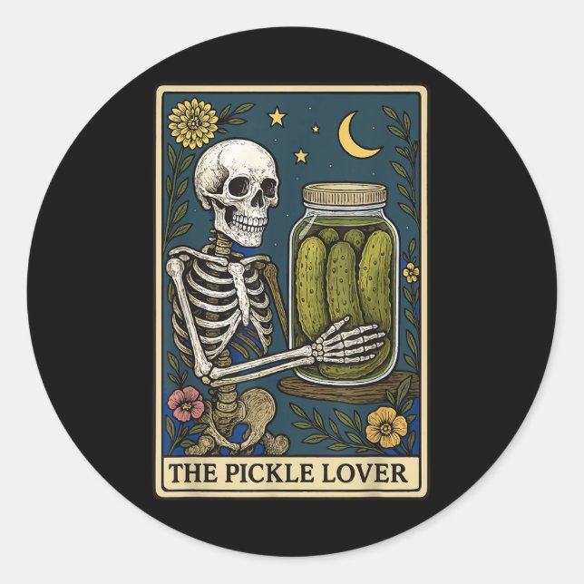 The Pickle Lover Tarot Card  Classic Round Sticker (Front)