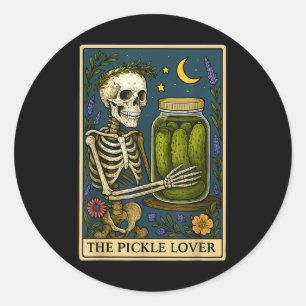 The Pickle Lover Tarot Card Vintage Skeleton Tarot Classic Round Sticker