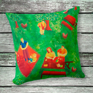 The Picnic Contemporary Art Acrylic Painting Cushion