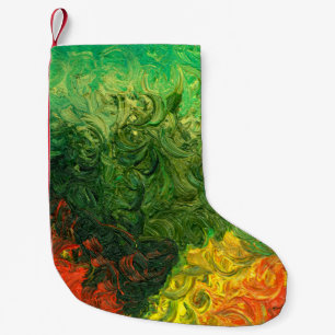 the picture painted in oil. background oil paintin small christmas stocking