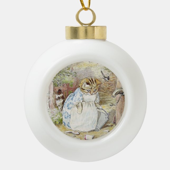 The Pie and the Patty Pan by Beatrix Potter Ceramic Ball Christmas Ornament (Front)