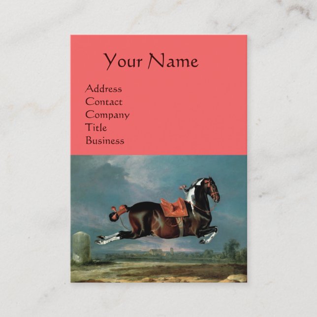 The Piebald Horse "Cehero' Rearing Monogram ,pink Business Card (Front)