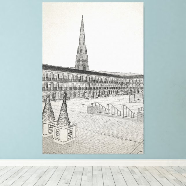The Piece Hall, Halifax, Architectural Sketch Canvas Print (Insitu(Wood Floor))