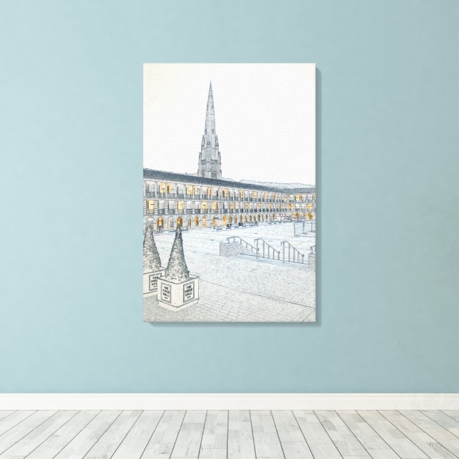 The Piece Hall, Halifax, Architectural Sketch Canvas Print (Insitu(Wood Floor))