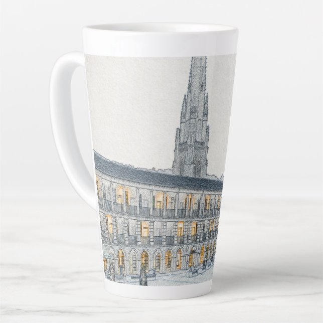 The Piece Hall, Halifax, Architectural Sketch Latte Mug (Left Angle)