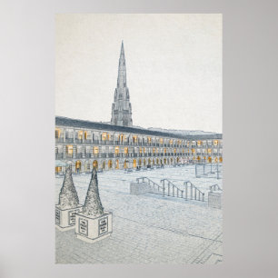 The Piece Hall, Halifax, Architectural Sketch Poster