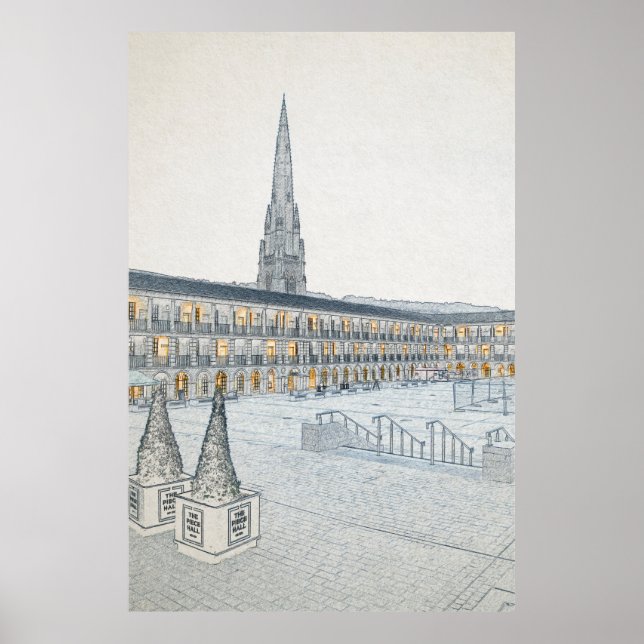 The Piece Hall, Halifax, Architectural Sketch Poster (Front)
