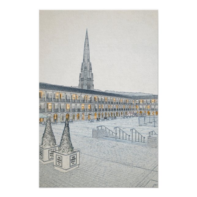The Piece Hall, Halifax, Architectural Sketch Poster (Front)
