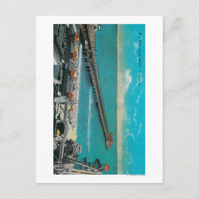 The Pier and Beach and Long Beach Postcard (Front)