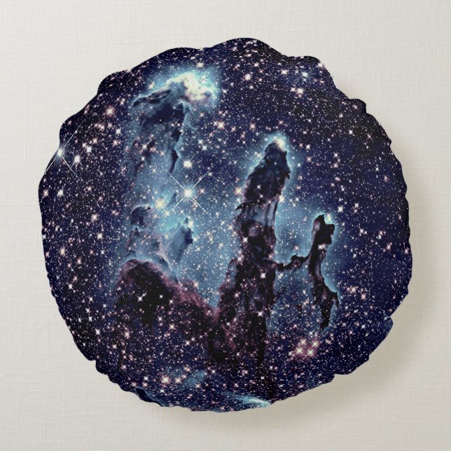 The Pillars of Creation Nebula Blue Slate Round Cushion (Back)
