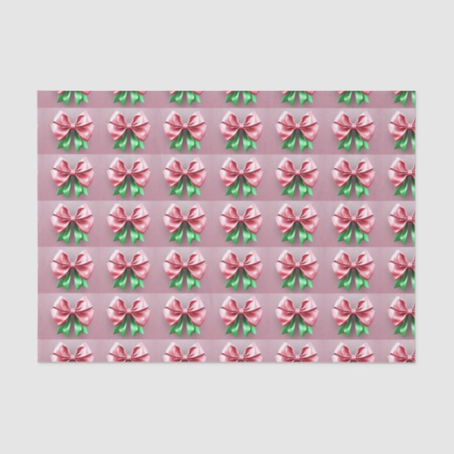 The Pink and Green Christmas Bow Tissue Paper (Front)