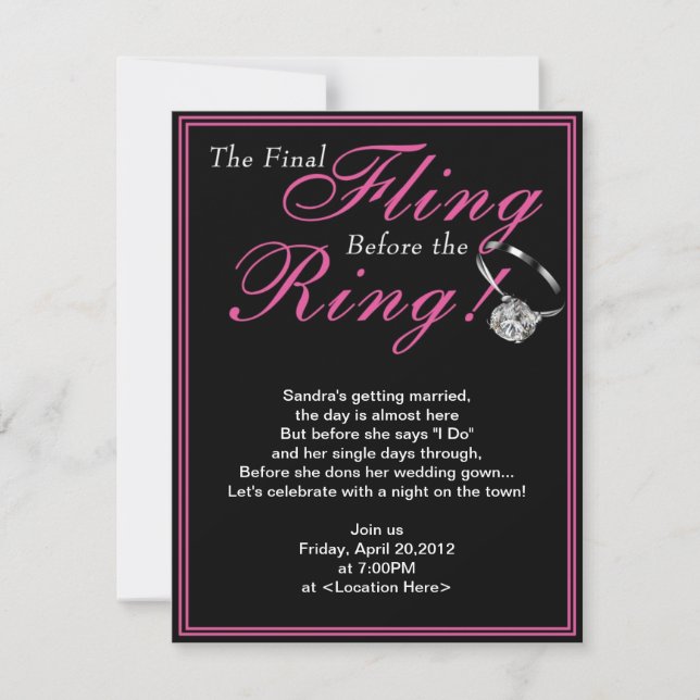 The Pink Final Fling Bachelorette Party Invitation (Front)