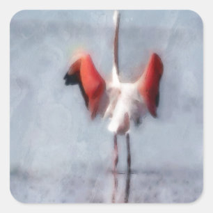 The Pink Flamingo in Watercolor Square Sticker