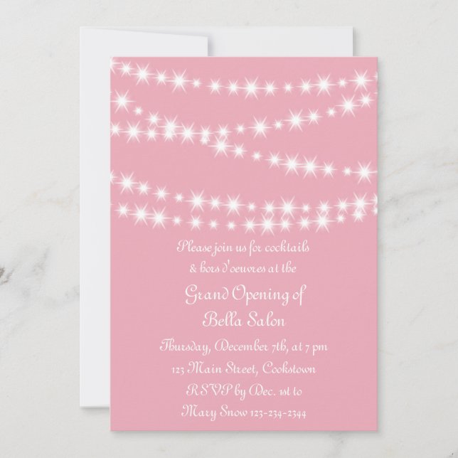 The Pink Grand Opening Twinkle Lights Invitation (Front)