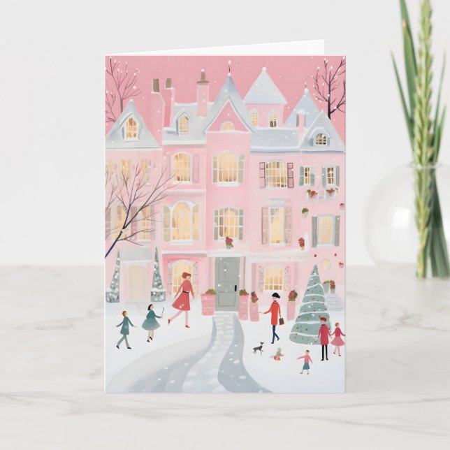The Pink House Impressionist Art Holiday Card (Front)