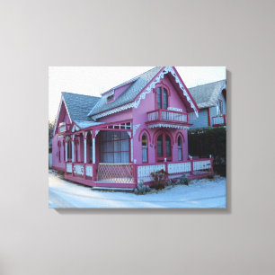 The Pink House in Snow - Martha's Vineyard Canvas Print
