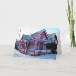 The Pink House in Snow - Martha's Vineyard Card