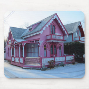 The Pink House in Snow - Martha's Vineyard Mouse Mat