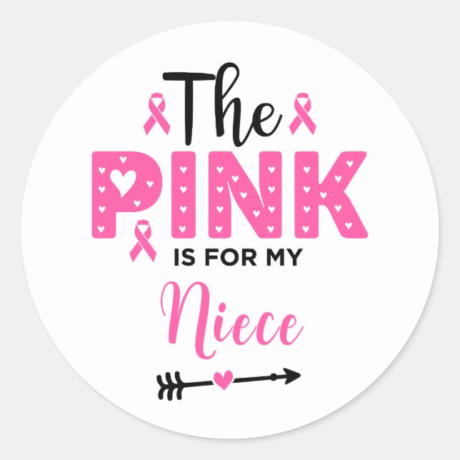 The Pink Is For My Niece Breast Cancer Awareness Classic Round Sticker (Front)