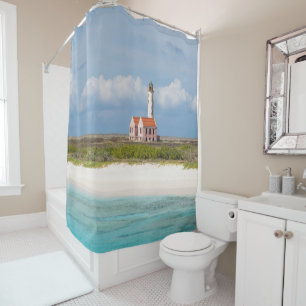 The Pink Lighthouse of Klein Curacao 1 Shower Curtain