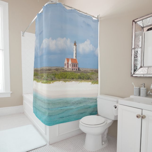 The Pink Lighthouse of Klein Curacao 1 Shower Curtain (In Situ)