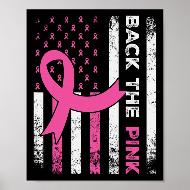 The Pink Ribbon American Flag Breast Cancer Awaren Poster (Front)