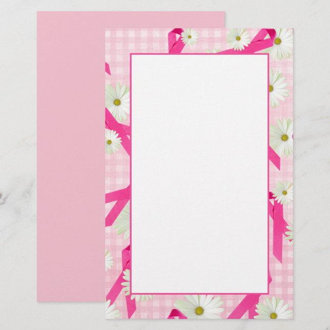 The Pink Ribbon and Daisies Stationery (Front/Back)