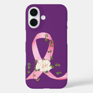 The Pink Ribbon with ivy On Purple iPhone 16 Case
