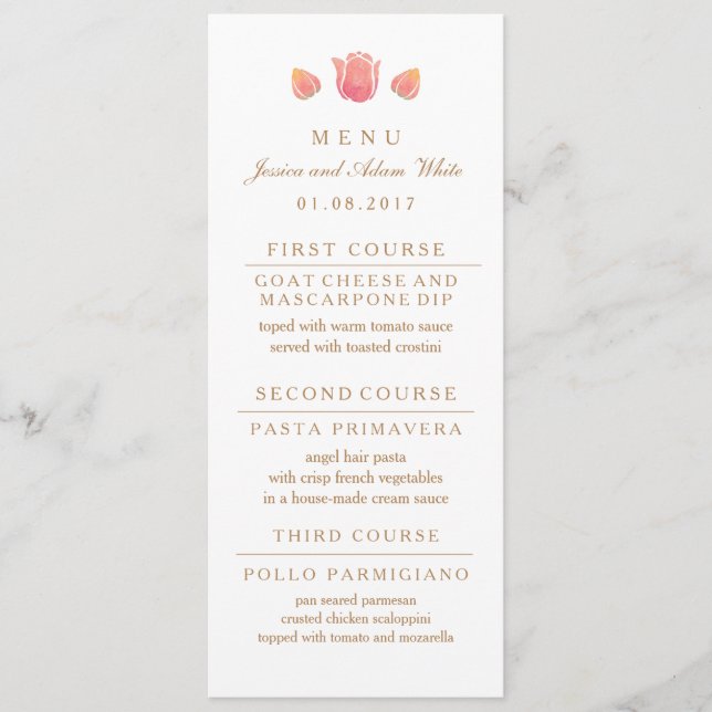 The Pink Tulip Wedding Menu Card (Front)