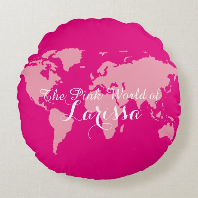 the Pink World of (your name) Round Cushion (Front)