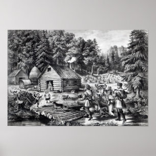 The Pioneer's Home on the Western Frontier Poster
