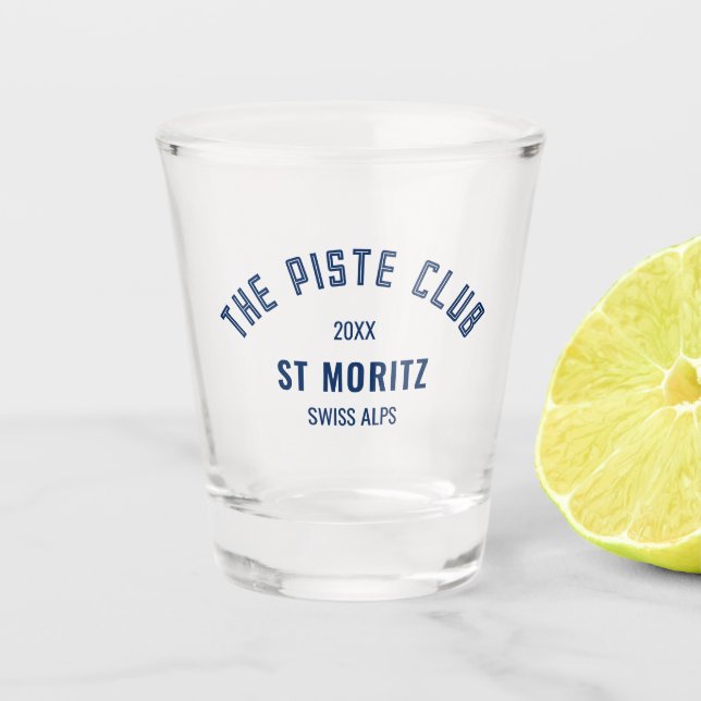 The Piste Club Navy Custom Winter Ski Shot Glass (Front)