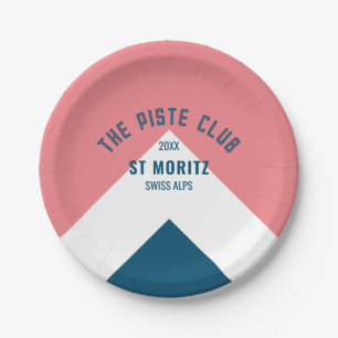 The Piste Club Pink Blue Custom Round Ski Party Paper Plate